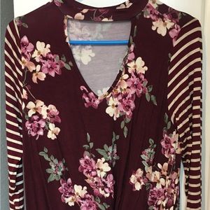 Cherish brand; size medium; floral and striped design; long sleeve top